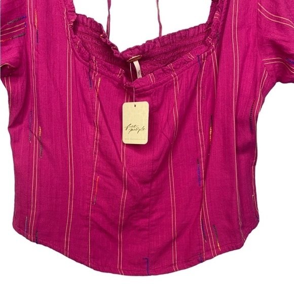 NWT Free People Seratonin Corset Smocked Puff Sleeve Top Raspberry Pink Medium - Picture 5 of 10